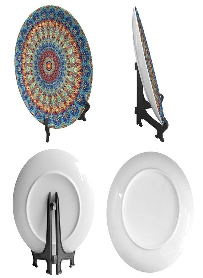 Bictucem Colorful Decorative Plates, 8 Inch, Blue Mandala Boho Round Display Plate, Decorative Plates with Stand, for Kitchen Party Coffee Table Decor Art - Image 2